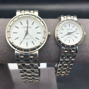 His and Hers Matching Geneva Silver Toned Men's Women's Analog Quartz Watch Set